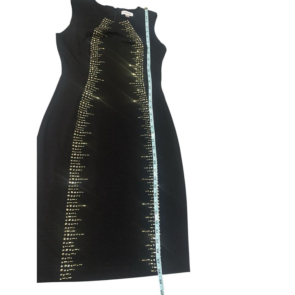 Calvin Klein Black Sheath Dress Gold Stud Embellished Scuba Cocktail Size 4 - Picture 6 of 6